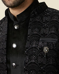 Manyavar Men Kohl Black Self Patterned Indo Western Jacket