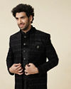 alt message - Manyavar Men Kohl Black Self Patterned Indo Western Jacket image number 0