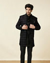 alt message - Manyavar Men Kohl Black Self Patterned Indo Western Jacket image number 3