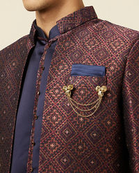 Manyavar Men Windsor Wine Diamond Patterned Indo Western Set