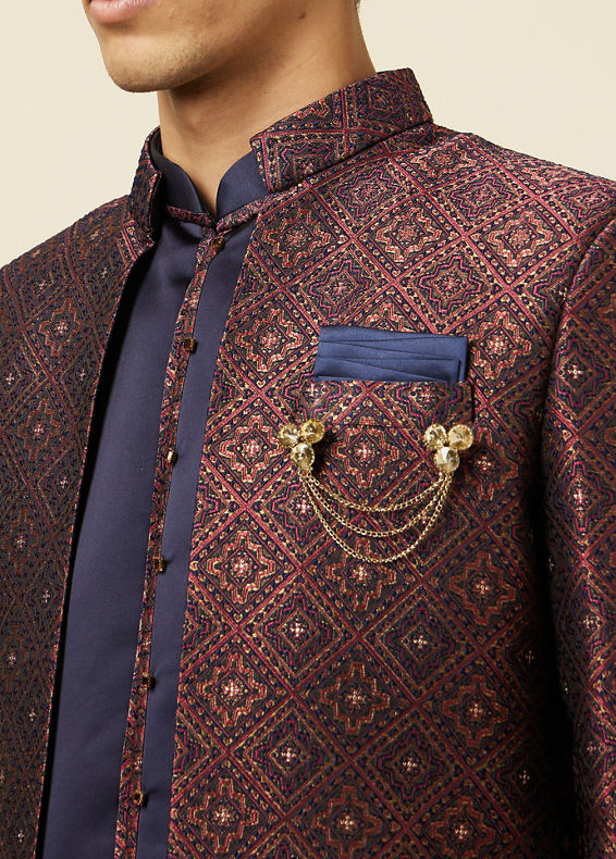 Manyavar Men Windsor Wine Diamond Patterned Indo Western Set