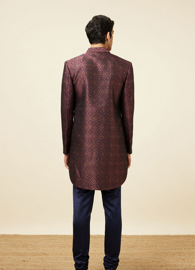 Manyavar Men Windsor Wine Diamond Patterned Indo Western Set