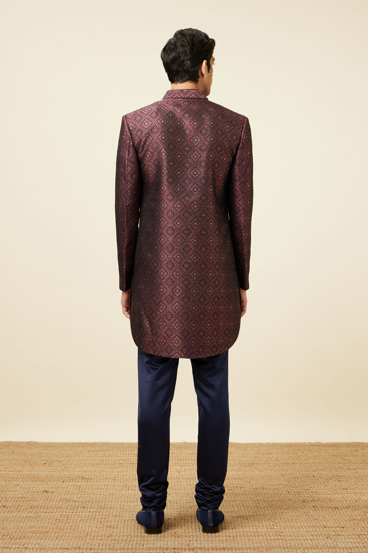 Manyavar Men Windsor Wine Diamond Patterned Indo Western Set