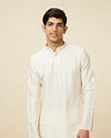 alt message - Manyavar Men Pristine White Embroidered Bandhgala Kurta Set image number 0