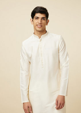 alt message - Manyavar Men Pristine White Embroidered Bandhgala Kurta Set image number 0