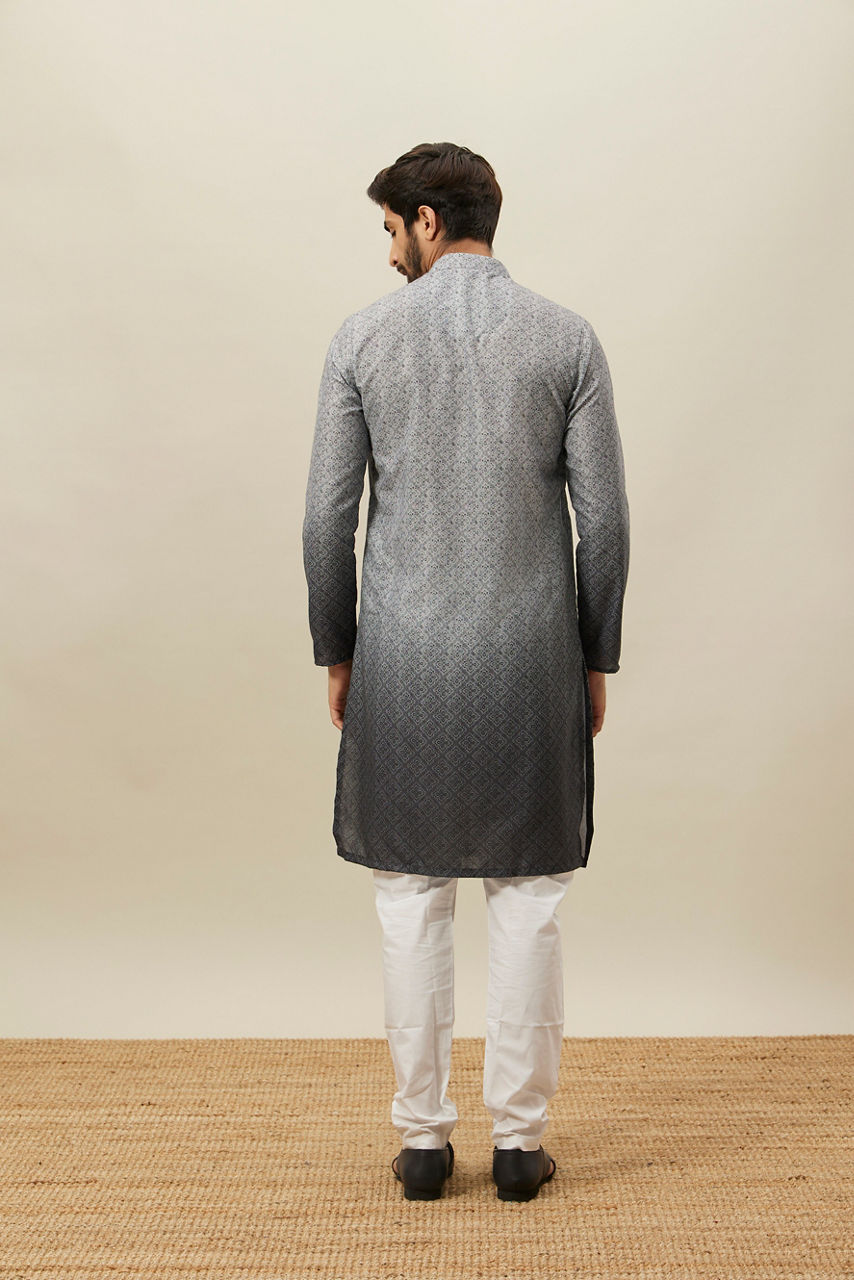 Manyavar Men Cloud Grey Moroccan Inspired Print Kurta