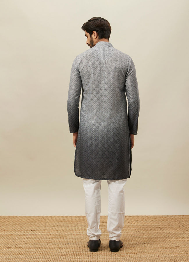 Manyavar Men Cloud Grey Moroccan Inspired Print Kurta