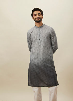 alt message - Manyavar Men Cloud Grey Moroccan Inspired Print Kurta image number 0