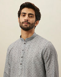 Manyavar Men Cloud Grey Moroccan Inspired Print Kurta