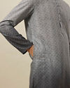 alt message - Manyavar Men Cloud Grey Moroccan Inspired Print Kurta image number 3