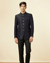 Manyavar Men Maritime Blue Botanical Patterned Suit