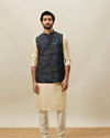 Manyavar Men Crystal Teal Blue Abstract Patterned Jacket