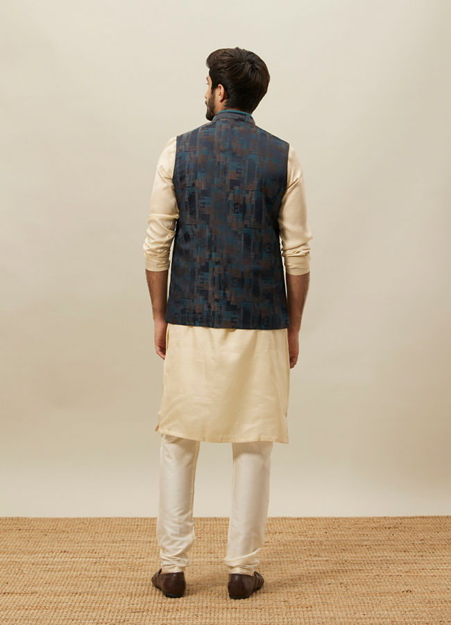 Manyavar Men Crystal Teal Blue Abstract Patterned Jacket