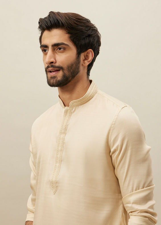 Manyavar Men Cloud Cream Embroidered Bandhgala Kurta Set