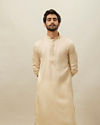 alt message - Manyavar Men Cloud Cream Embroidered Bandhgala Kurta Set image number 0