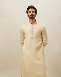 Manyavar Men Cloud Cream Embroidered Bandhgala Kurta Set