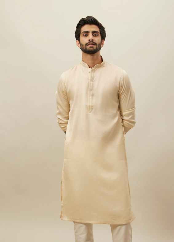 Manyavar Men Cloud Cream Embroidered Bandhgala Kurta Set