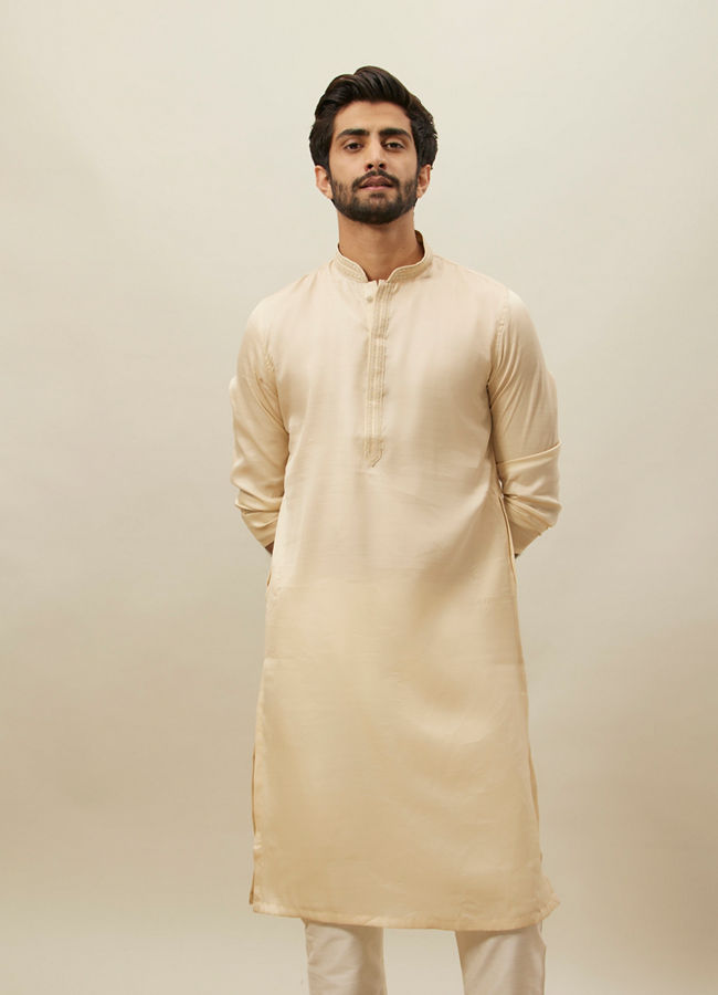 alt message - Manyavar Men Cloud Cream Embroidered Bandhgala Kurta Set image number 0