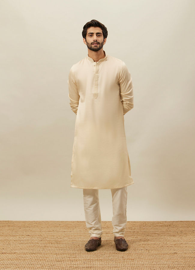 alt message - Manyavar Men Cloud Cream Embroidered Bandhgala Kurta Set image number 2