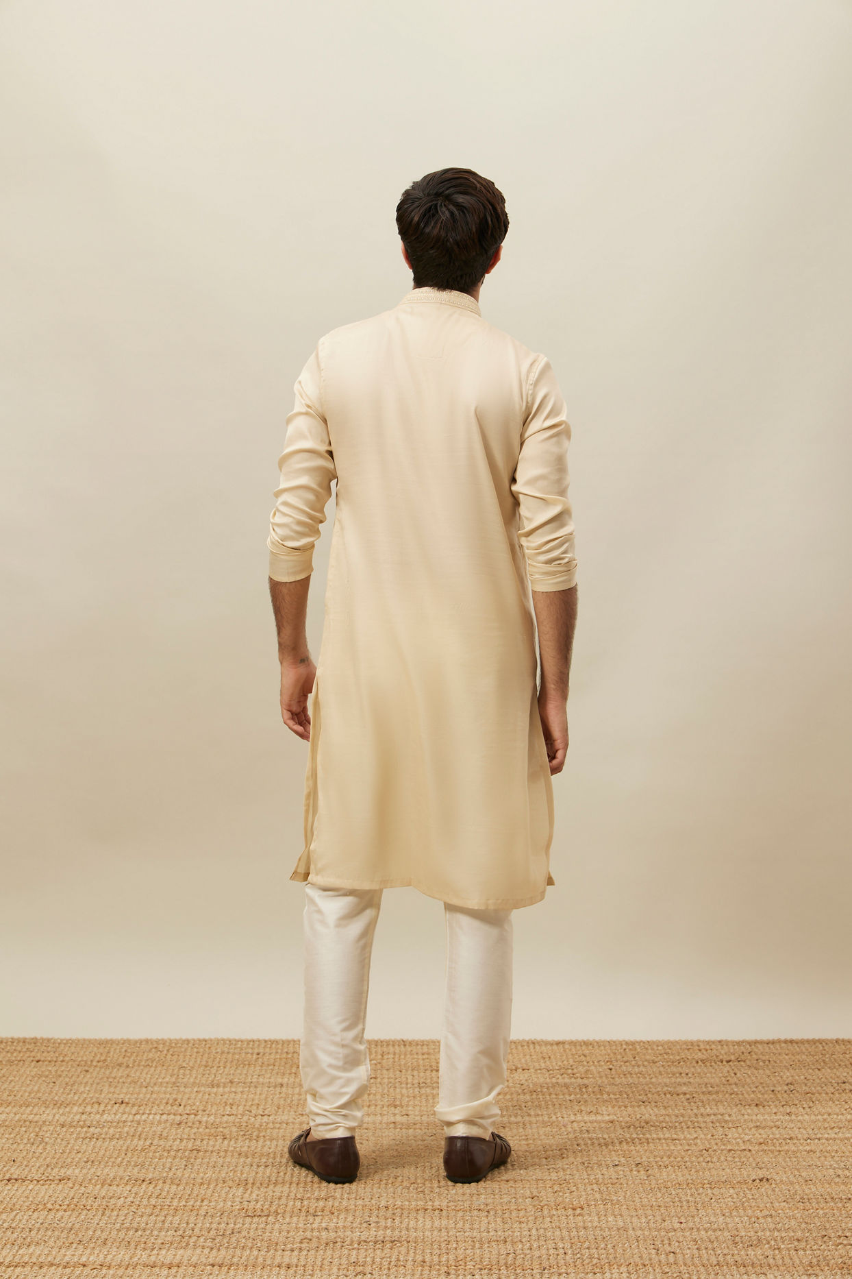 Manyavar Men Cloud Cream Embroidered Bandhgala Kurta Set