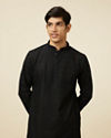 alt message - Manyavar Men Midnight Black Ogee Patterned Chikankari Kurta Set image number 0