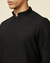 Manyavar Men Midnight Black Ogee Patterned Chikankari Kurta Set