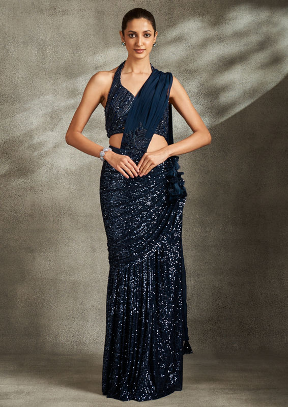 Twamev Women Indigo Blue Extravaganza Saree