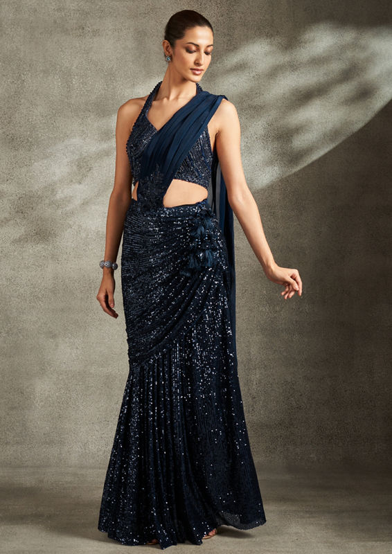 Twamev Women Indigo Blue Extravaganza Saree