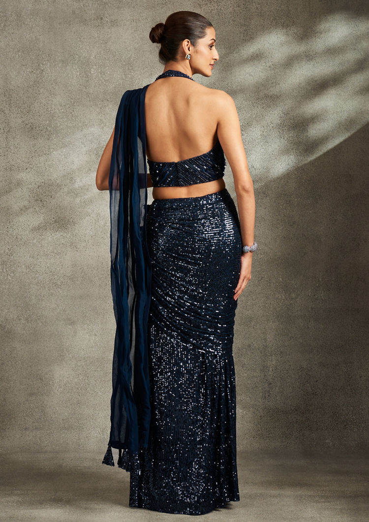 Twamev Women Indigo Blue Extravaganza Saree