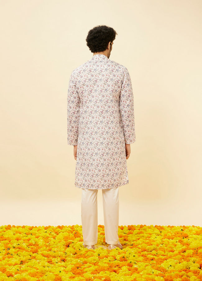 alt message - Manyavar Men White Floral Kurta image number 4