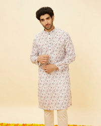 Manyavar Men White Floral Kurta