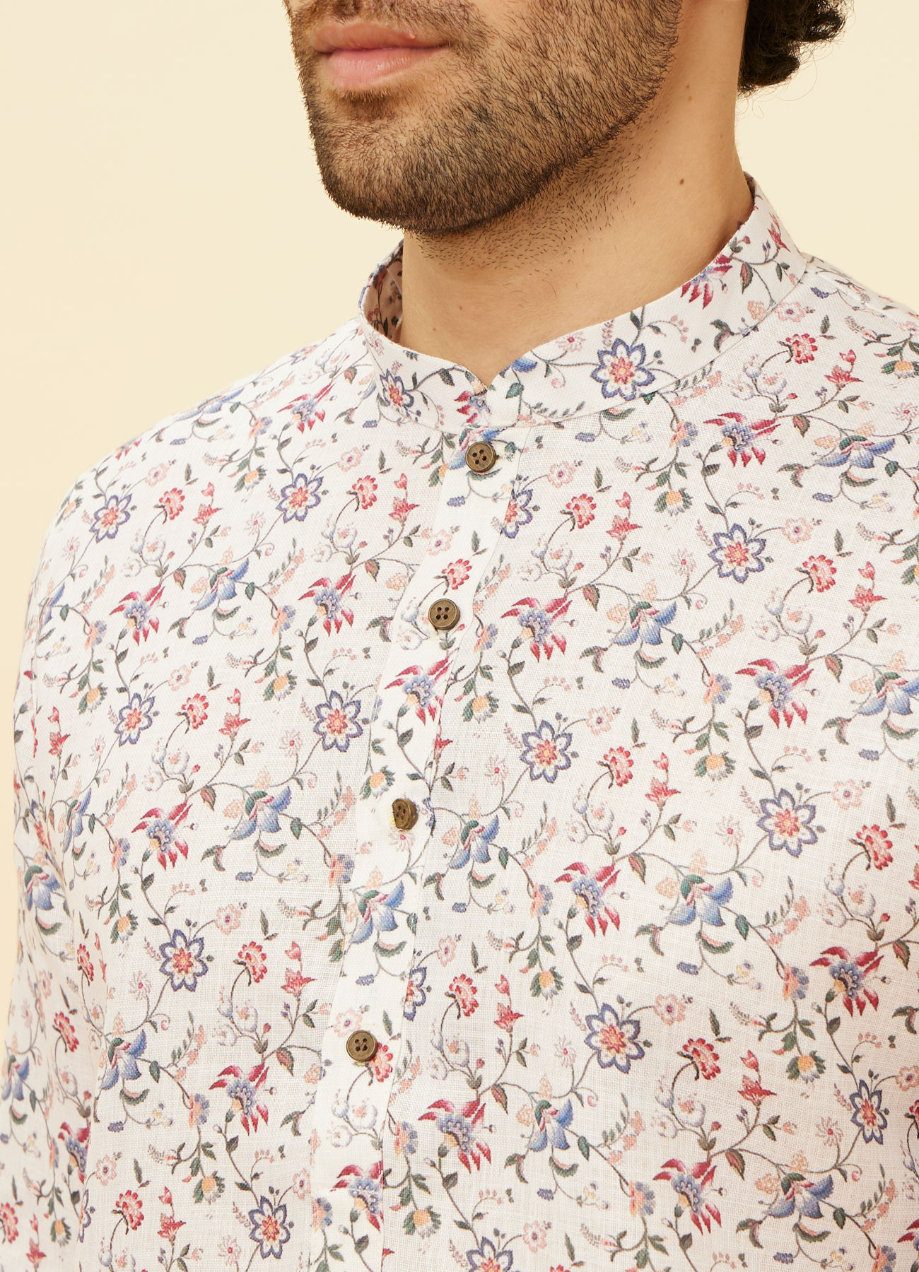 Manyavar Men White Floral Kurta