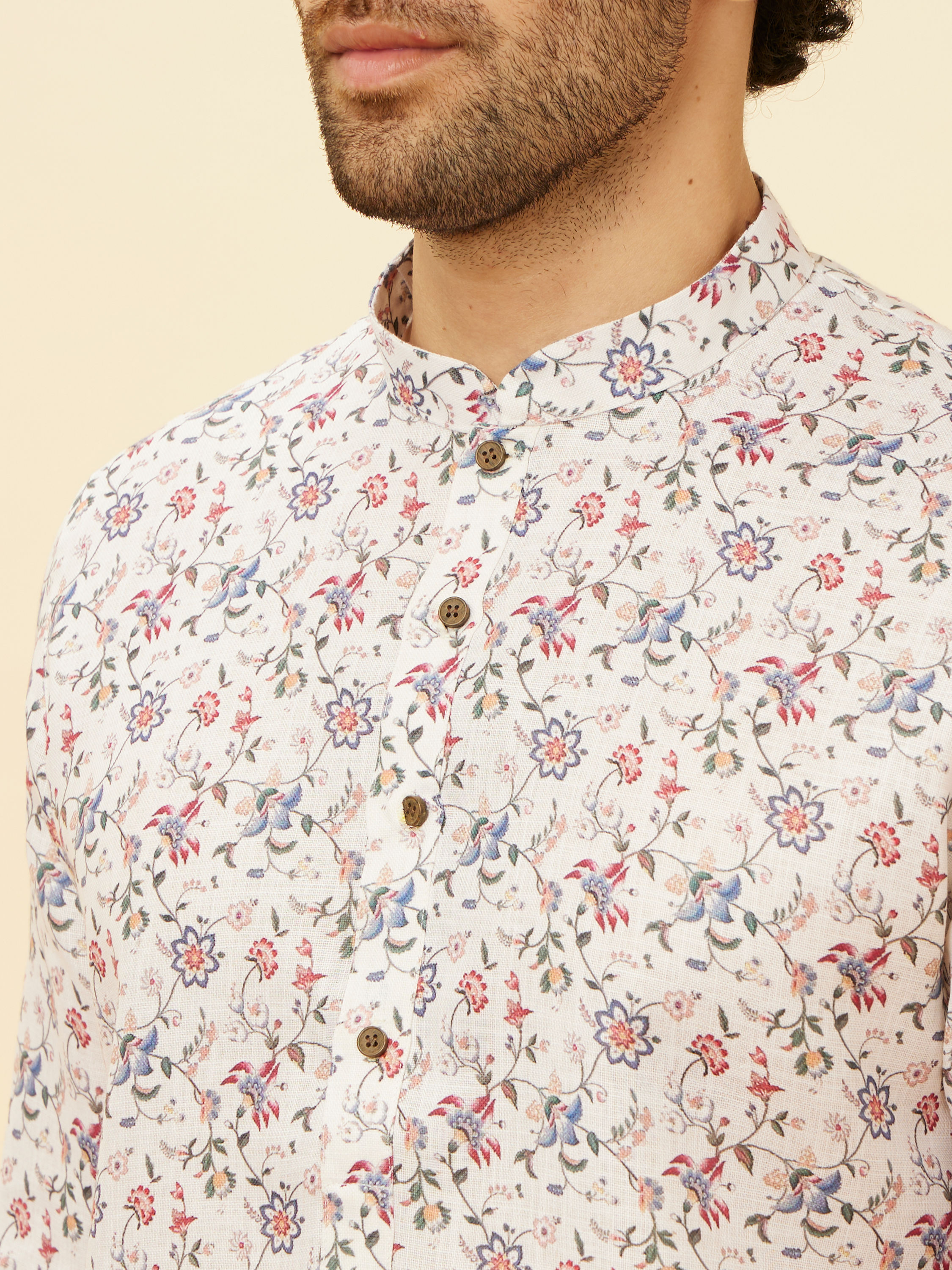 Manyavar Men White Floral Kurta