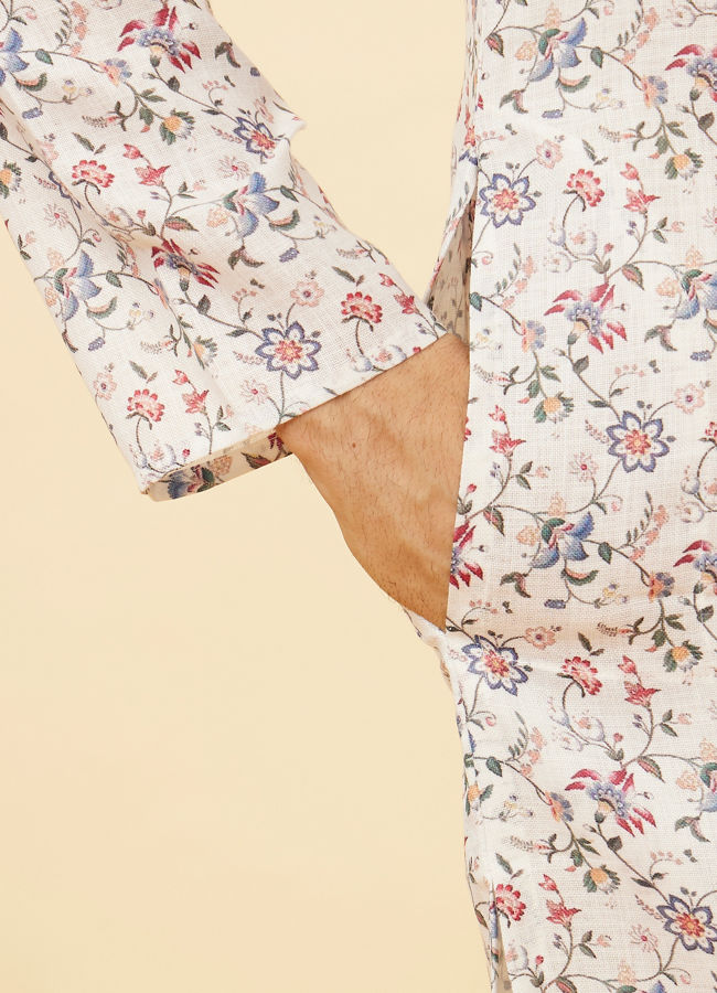 Manyavar Men White Floral Kurta