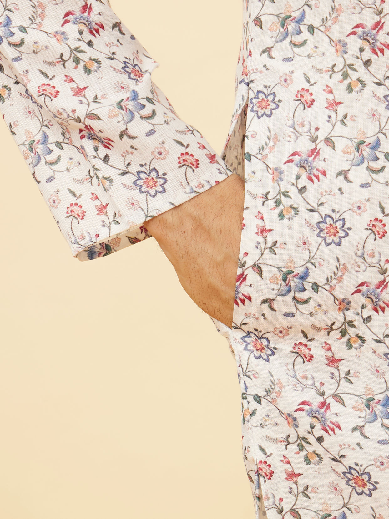 Manyavar Men White Floral Kurta