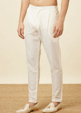 Manyavar Men Cream Pencil Cut Trousers