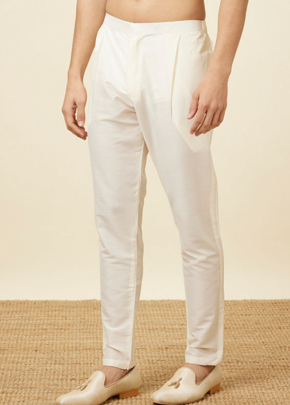 Manyavar Men Cream Pencil Cut Trousers