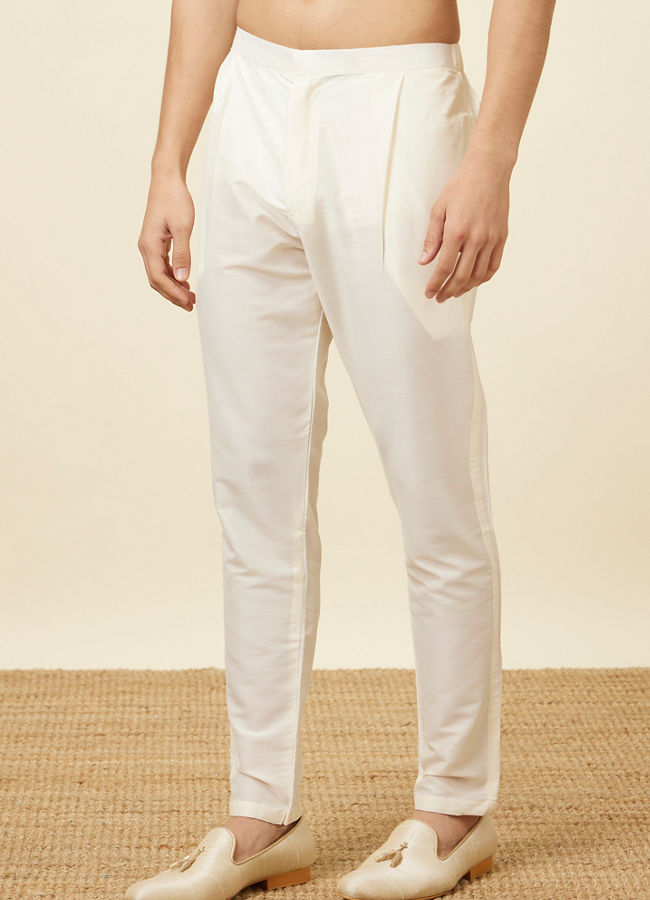 Manyavar Men Cream Pencil Cut Trousers