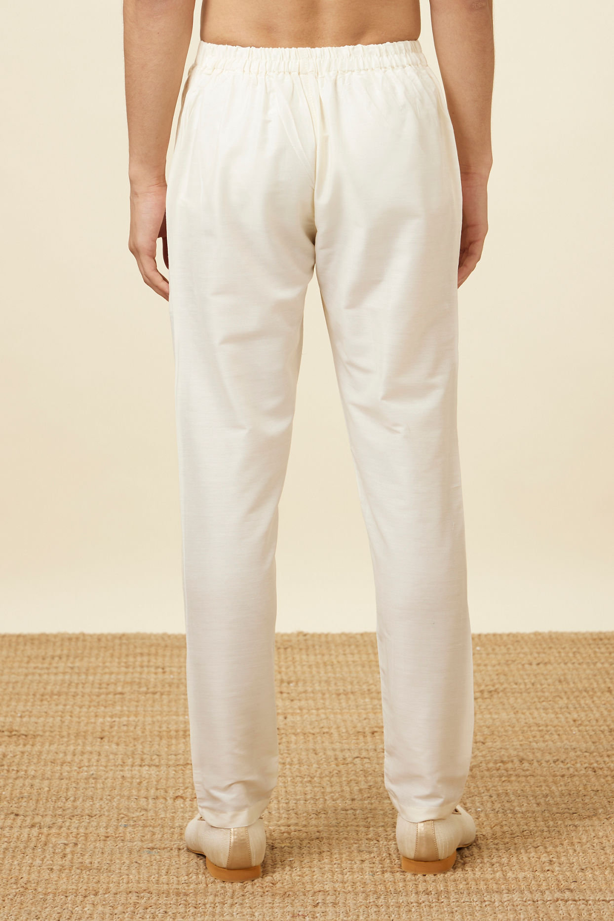 Manyavar Men Cream Pencil Cut Trousers