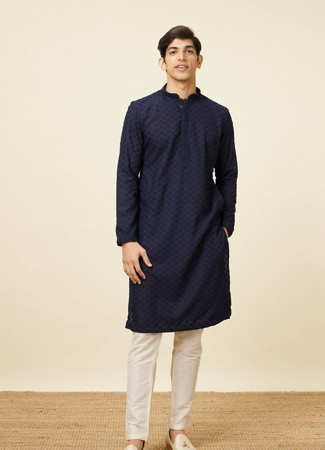 Manyavar Men Cream Pencil Cut Trousers