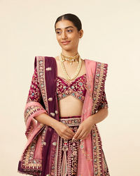 Mohey Women Wine Velvet Bridal Lehenga