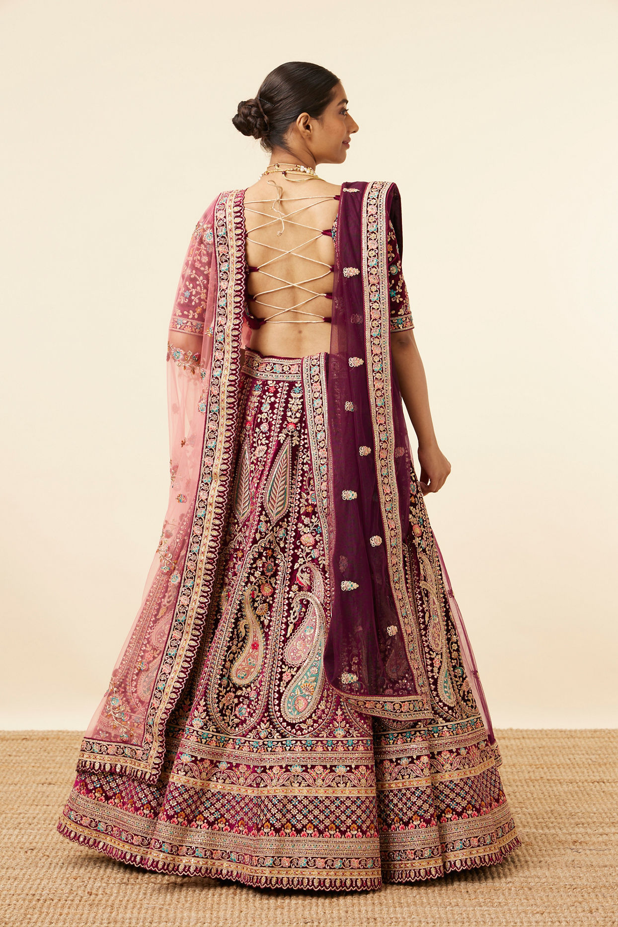 Buy Fawn Velvet Bridal Lehenga Online in Canada @Mohey - Lehenga