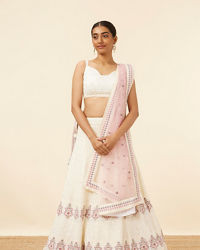 Mohey Women Cream Floral Sequined Lehenga