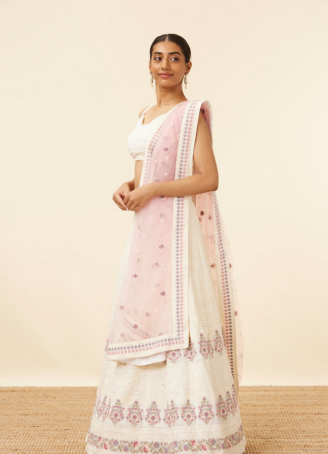 Mohey Women Cream Floral Sequined Lehenga