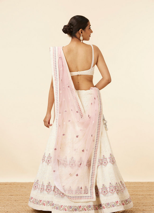 Mohey Women Cream Floral Sequined Lehenga