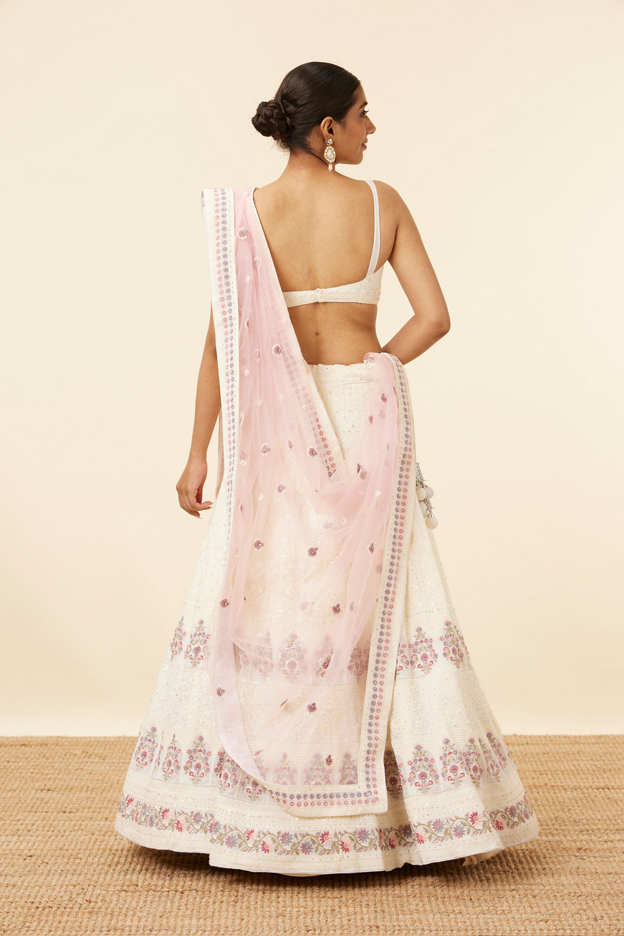 Mohey Women Cream Floral Sequined Lehenga