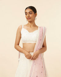 Mohey Women Cream Floral Sequined Lehenga