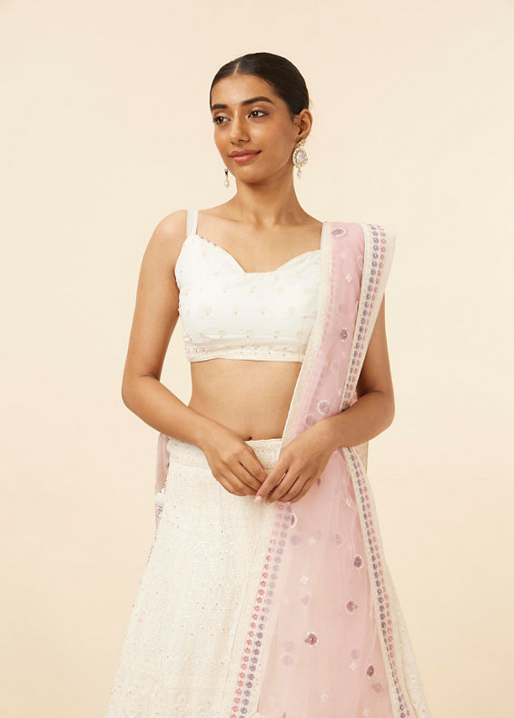 Mohey Women Cream Floral Sequined Lehenga