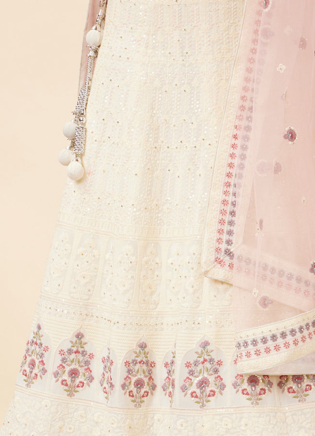 Mohey Women Cream Floral Sequined Lehenga