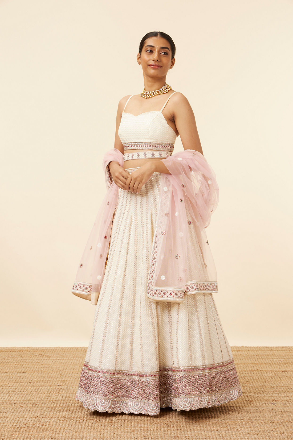 Mohey Women Rosewater Pink Sequined Lahenga